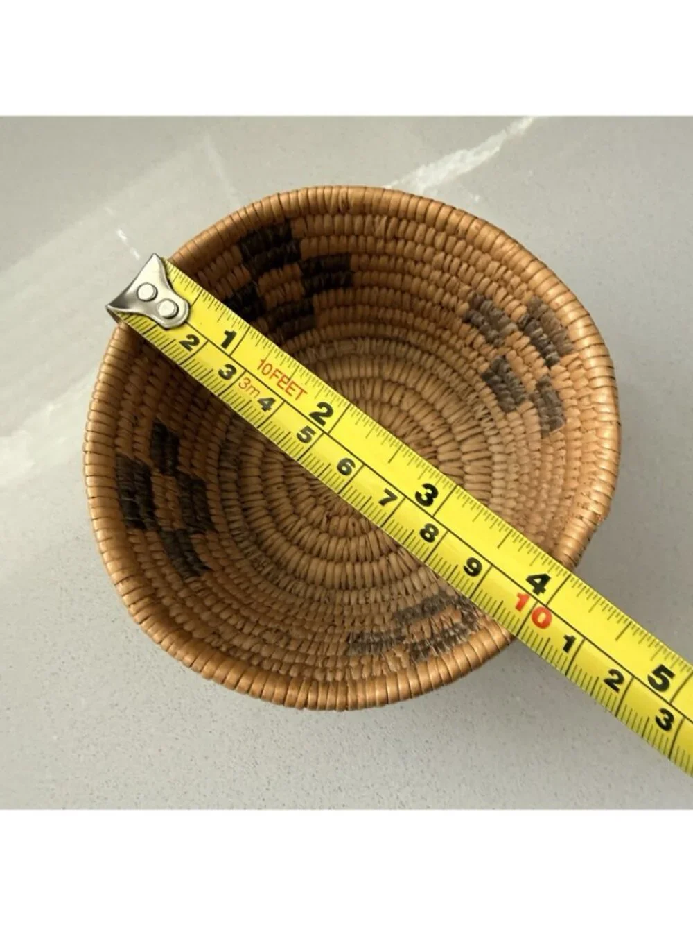 Vintage Papago Basket Bowl Native American Hand Woven Coiled Two Toned Southwest